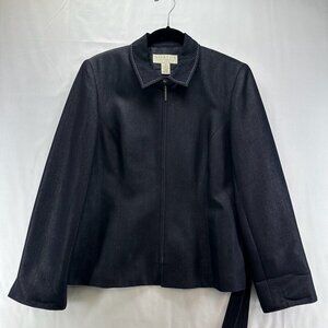 Norton McNaughton Blazer Womens Size 10 Denim Full Zip Tie Belt Jacket Blue